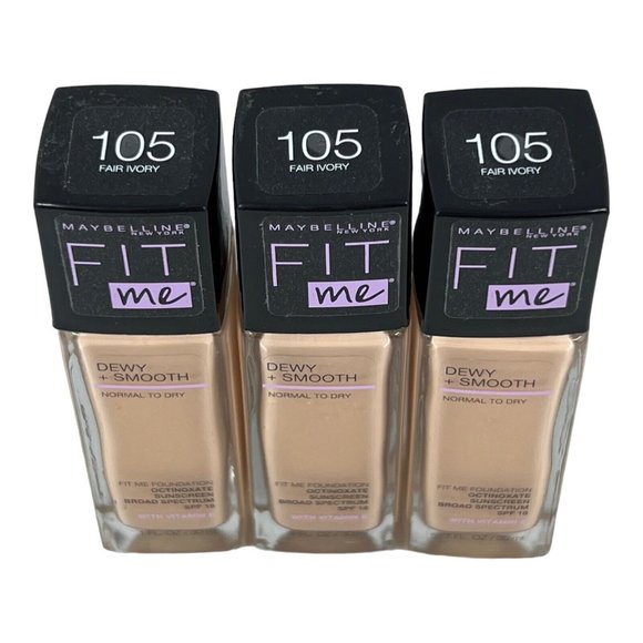Maybelline Fit Me Dewy Smooth Foundation 1 fl oz 105 Fair Ivory Lot of 3 - Picture 2 of 2